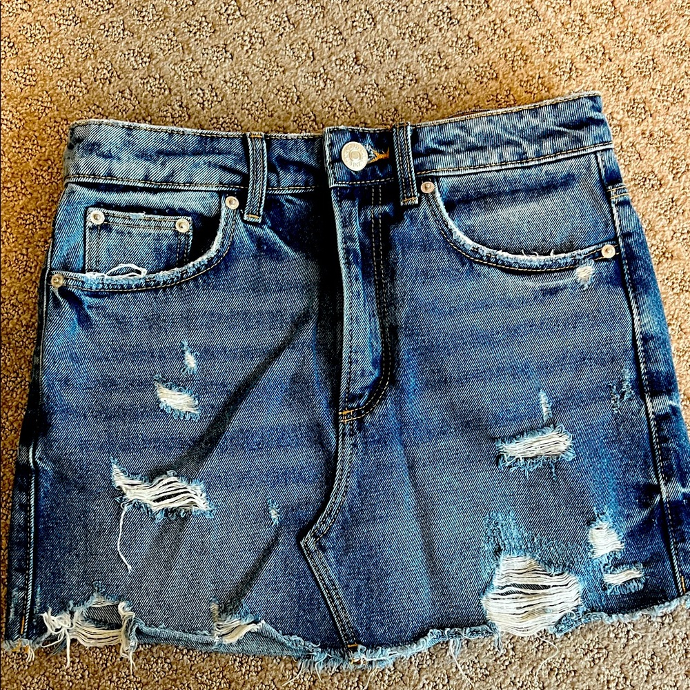 Zara Blue Distressed Mini Skirt